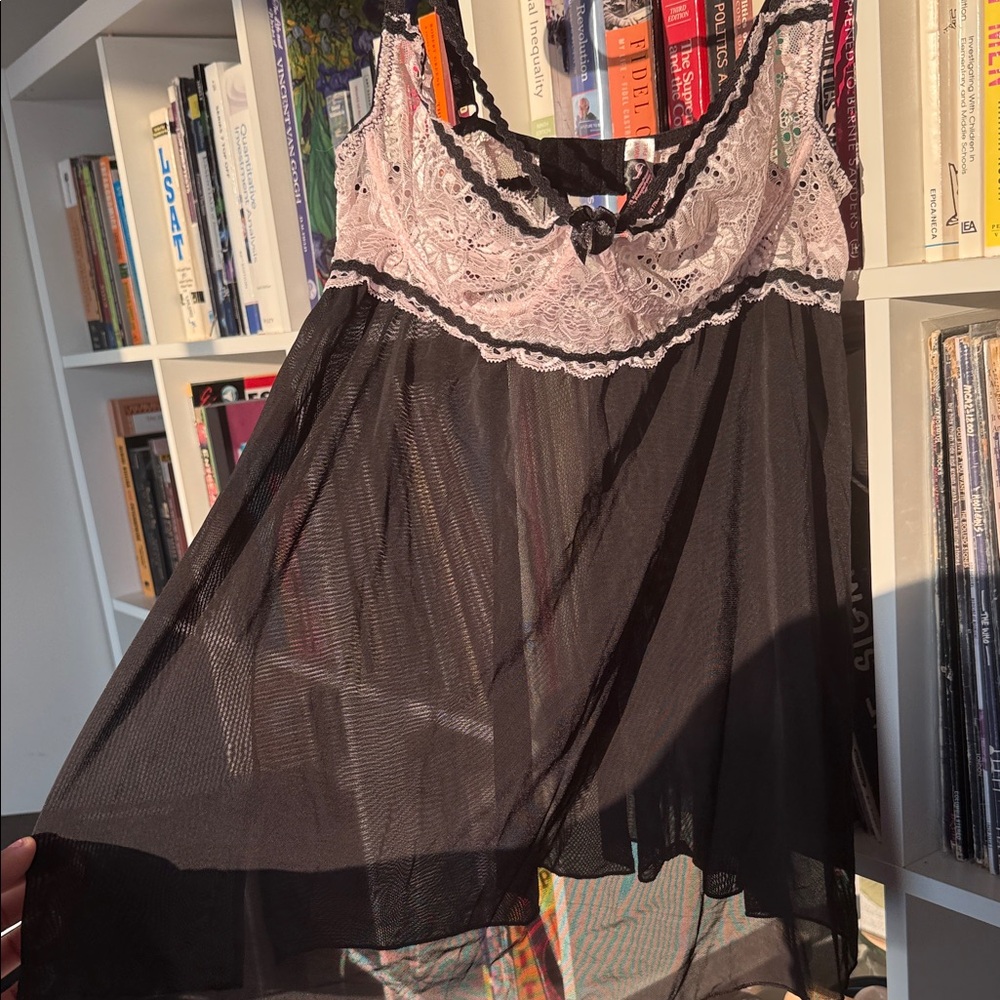 Dreamgirl Black and Pink Lace Slip Dress